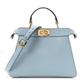 Vitello Seta Shiny Nappa Small Peekaboo I SEE U Satchel Azzurro Baby Camelia