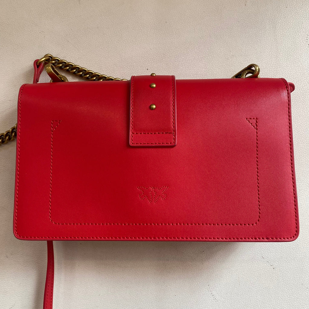 PINKO Classic Lovebird Italian Leather Shoulder Bag/Crossbody Red