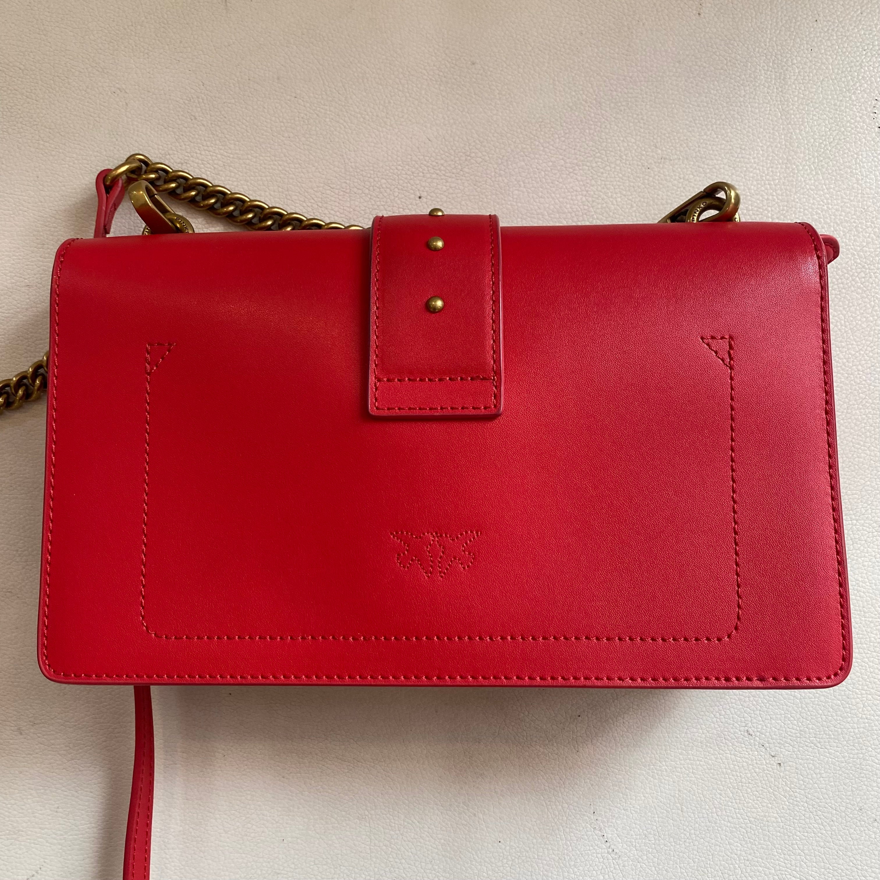 PINKO Classic Lovebird Italian Leather Shoulder Bag/Crossbody Red