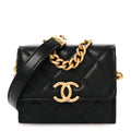 Caviar Quilted Bracelet On Chain Clutch Black