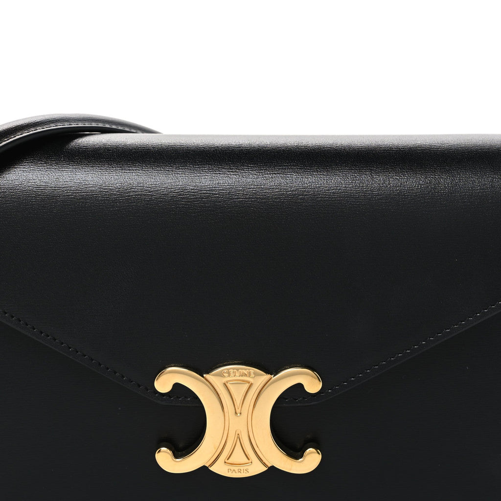 Shiny Calfskin Triomphe Margo Wallet on Chain Black