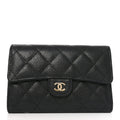 Caviar Quilted Medium Flap Wallet Black