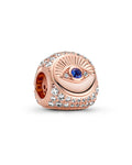 Pandora Moments 14K Rose Gold Plated Cz Eye, Hamsa, & Feather Charm