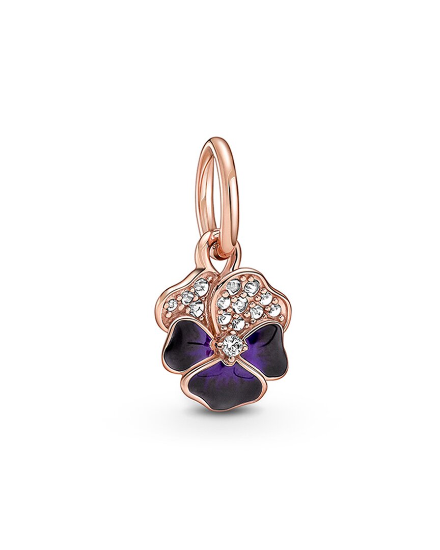 Pandora Moments 14K Rose Gold Plated Cz Pansy Dangle Charm