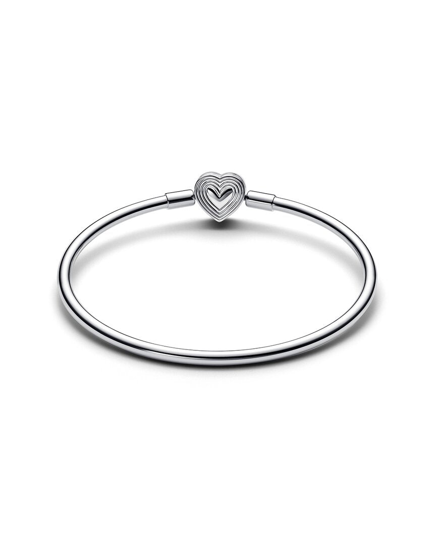 Pandora Moments Silver Radiating Heart Clasp Bangle Bracelet