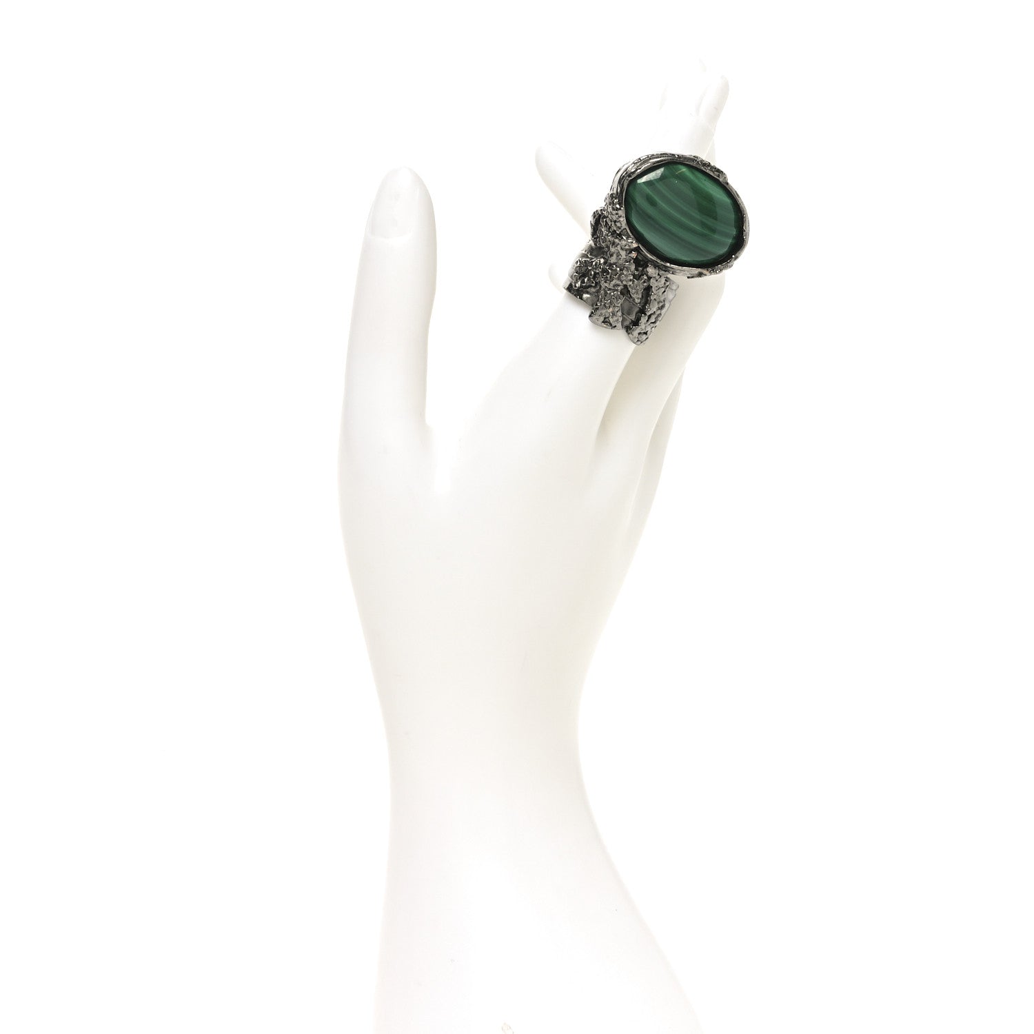 Glass Cabochon Arty Ovale Ring 8 Gunmetal Malachite
