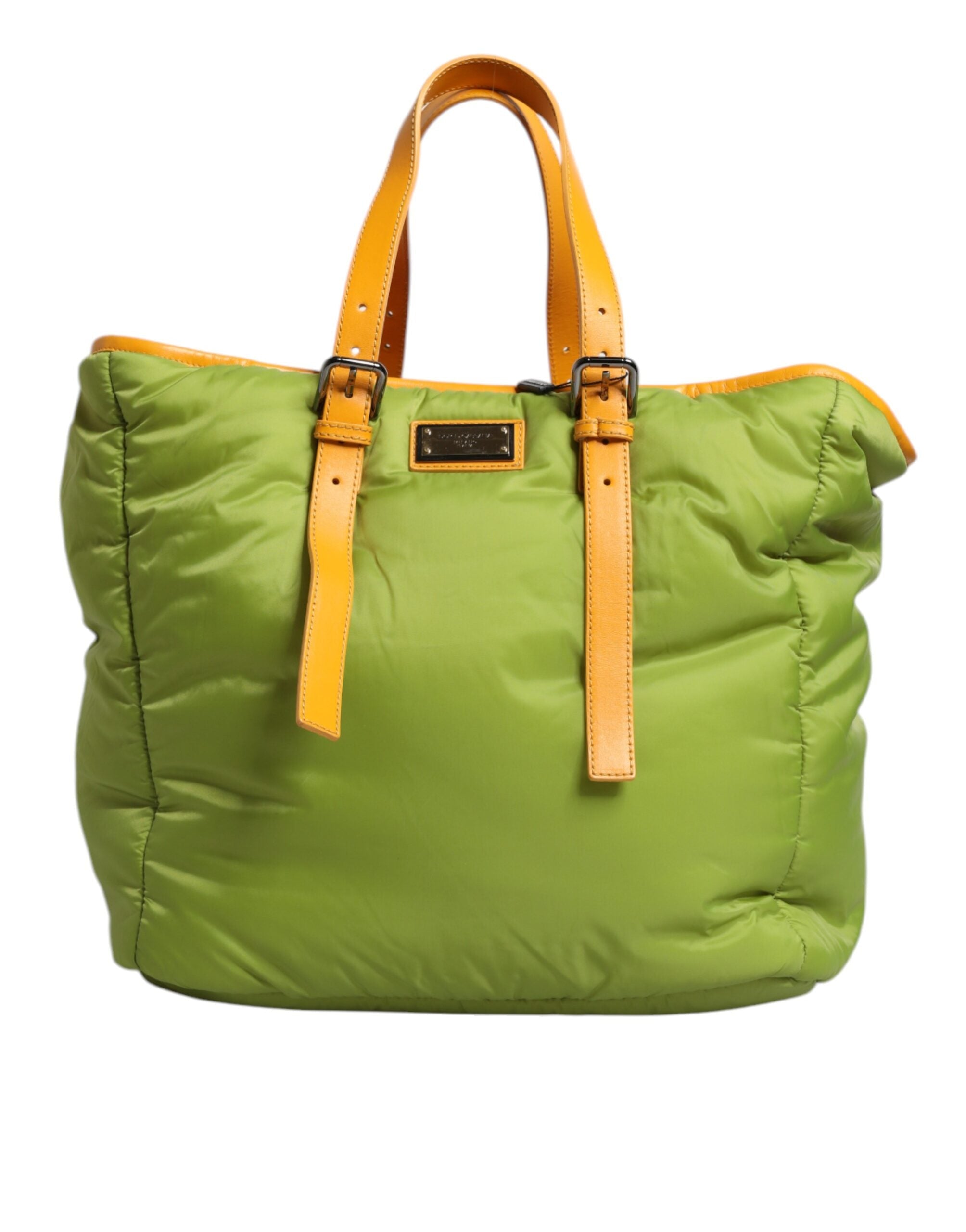 Dolce & Gabbana Green Nylon Padded Logo Plaque Tote Crossbody Women's Bag