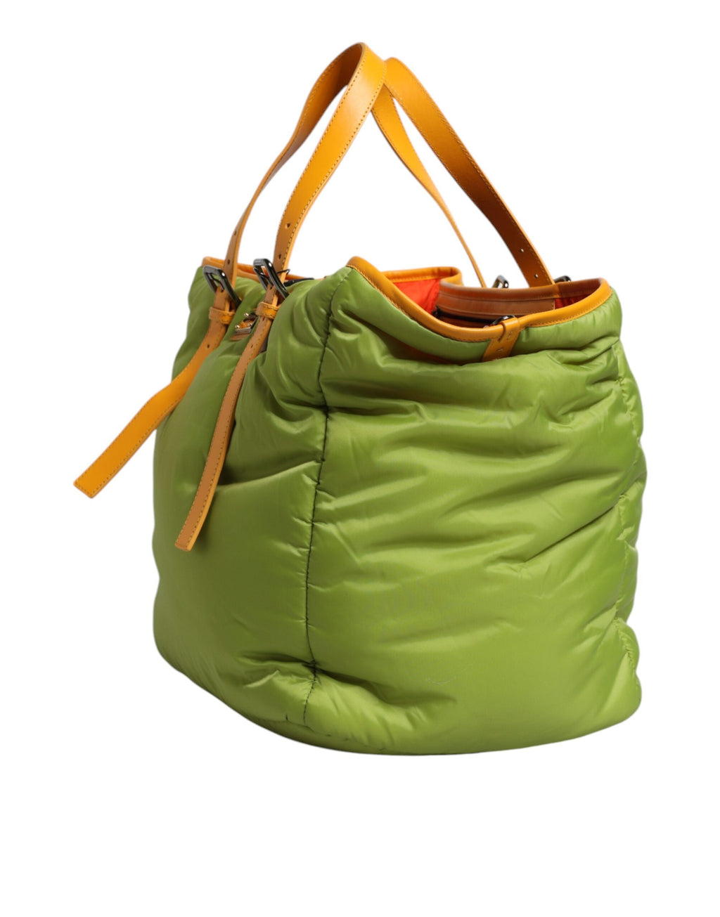 Dolce & Gabbana Green Nylon Padded Logo Plaque Tote Crossbody Women's Bag