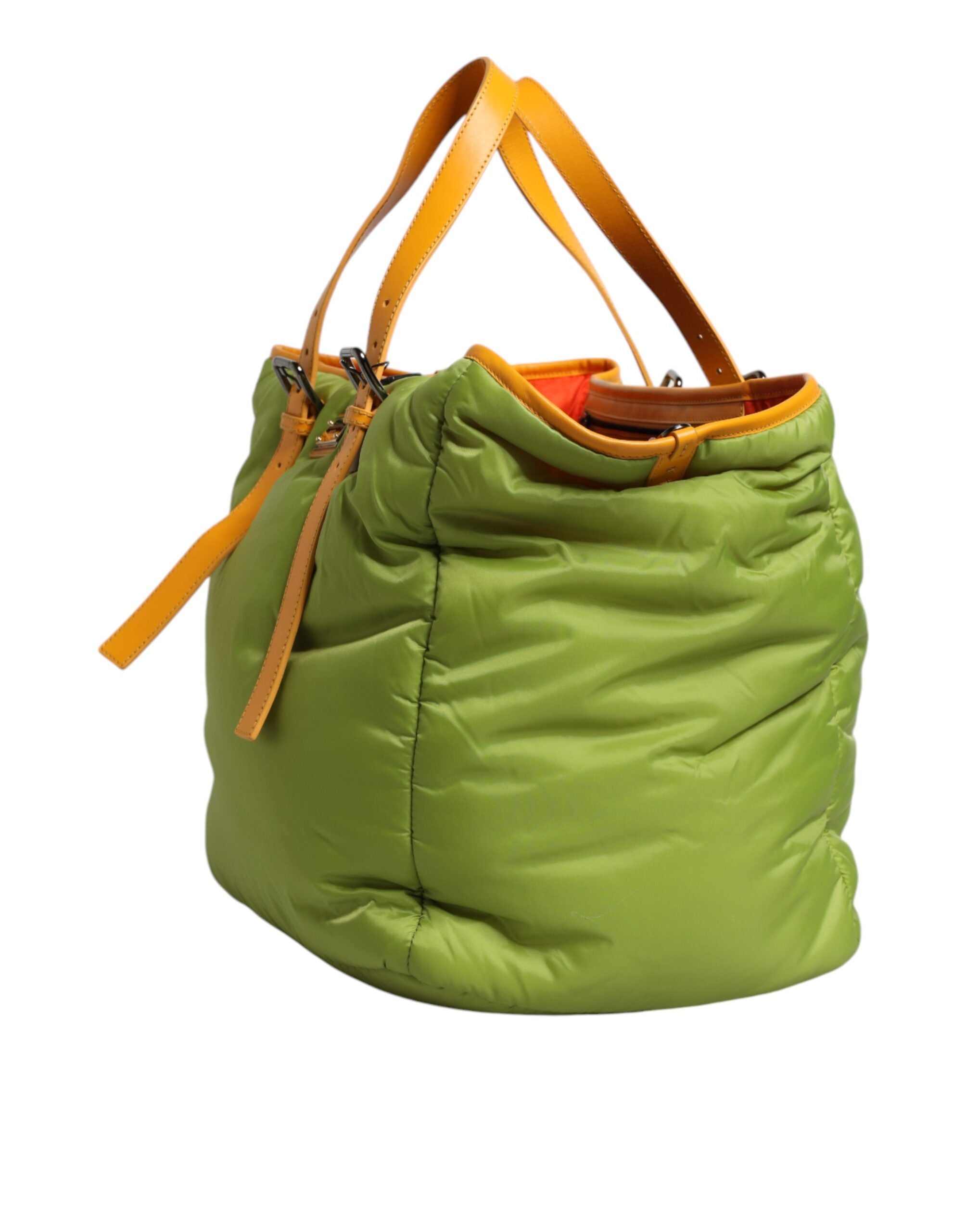 Dolce & Gabbana Green Nylon Padded Logo Plaque Tote Crossbody Women's Bag