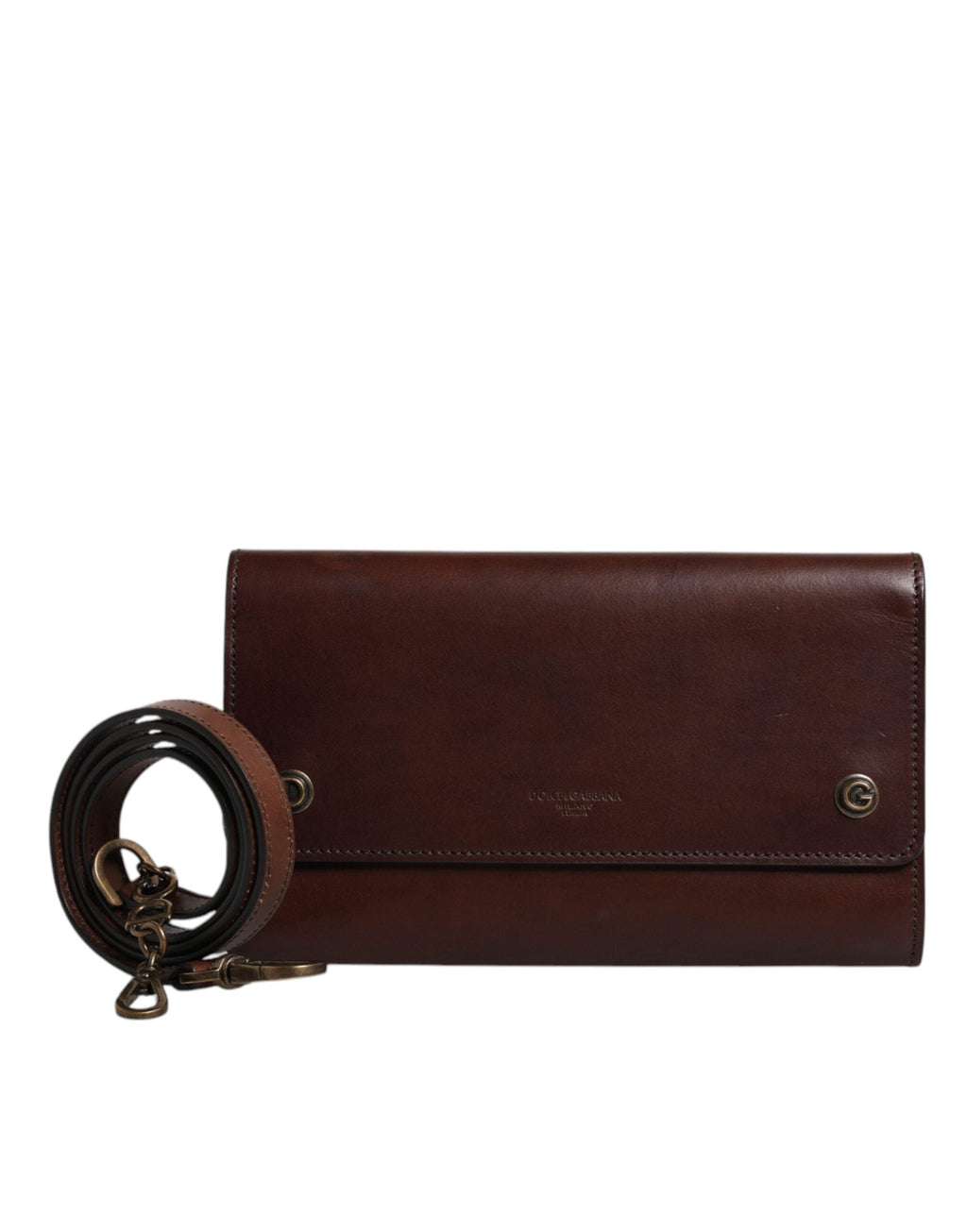 Dolce & Gabbana Brown Leather Logo Embossed Crossbody Women's Bag ( )
