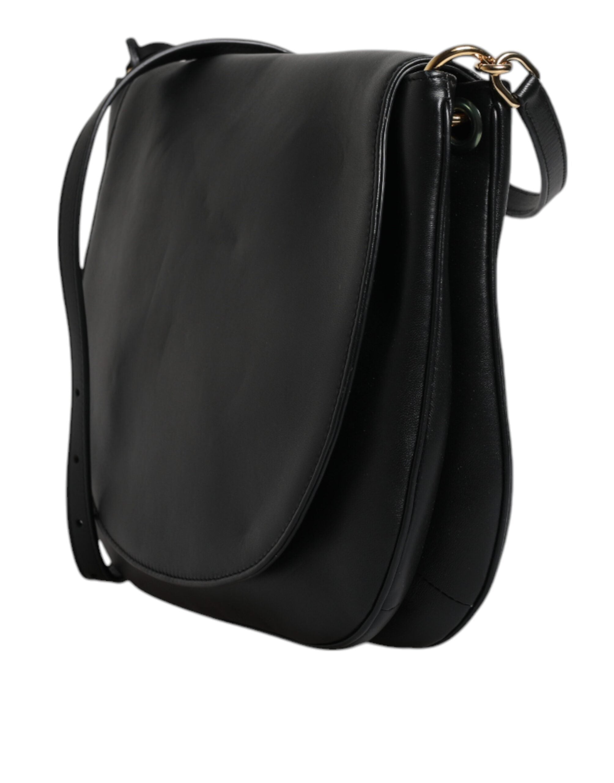 Dolce & Gabbana Black Leather Flap Saddle Shoulder Women's Bag ( )
