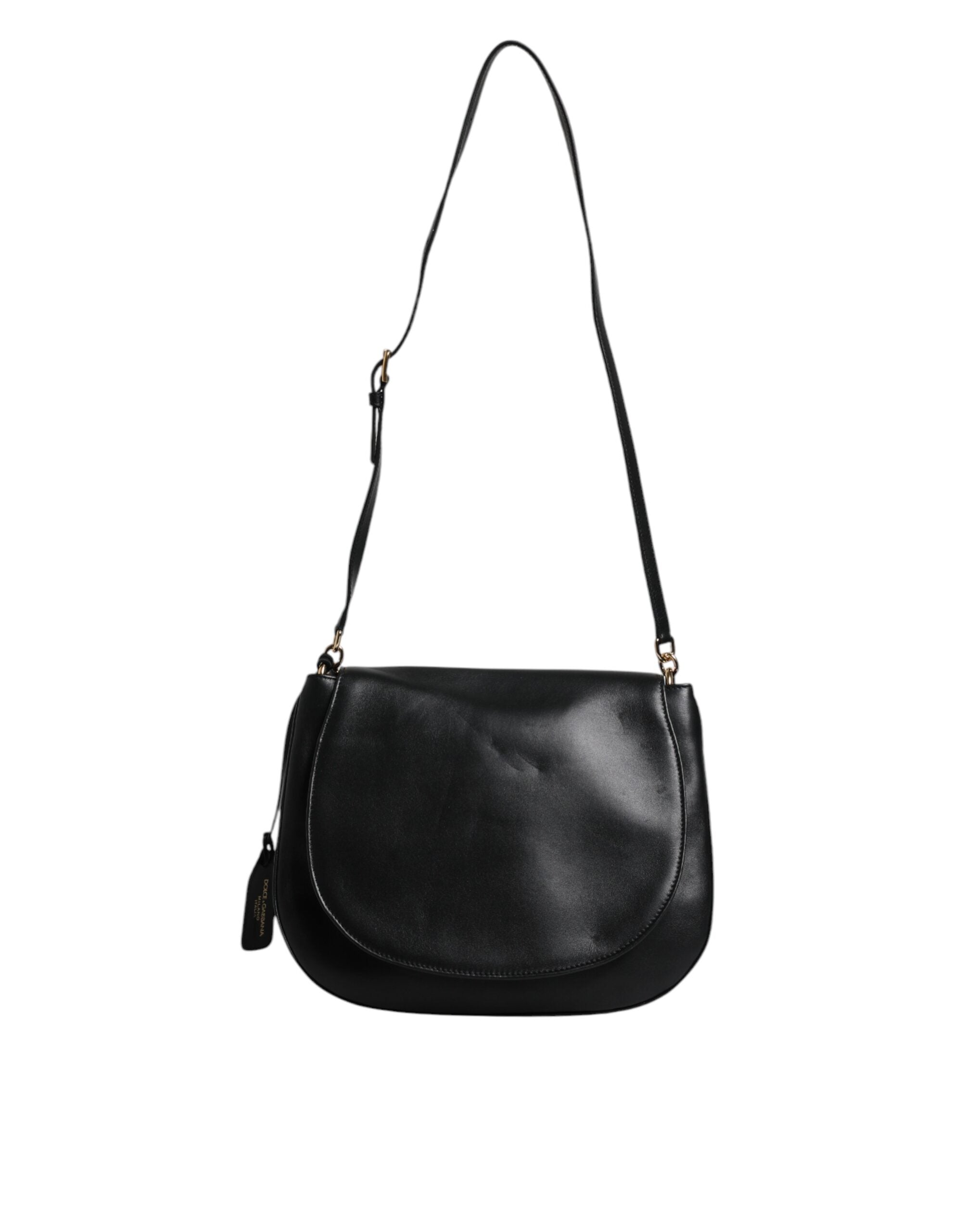 Dolce & Gabbana Black Leather Flap Saddle Shoulder Women's Bag ( )