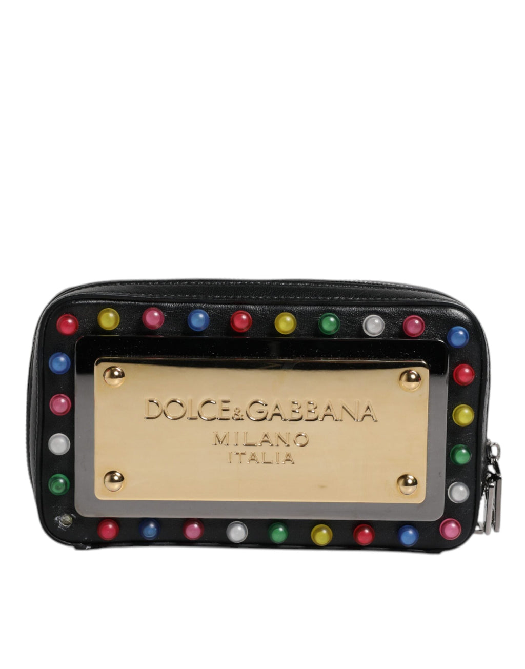 Dolce & Gabbana Black Leather LED Logo Wrist Strap Clutch Women's Bag ( )