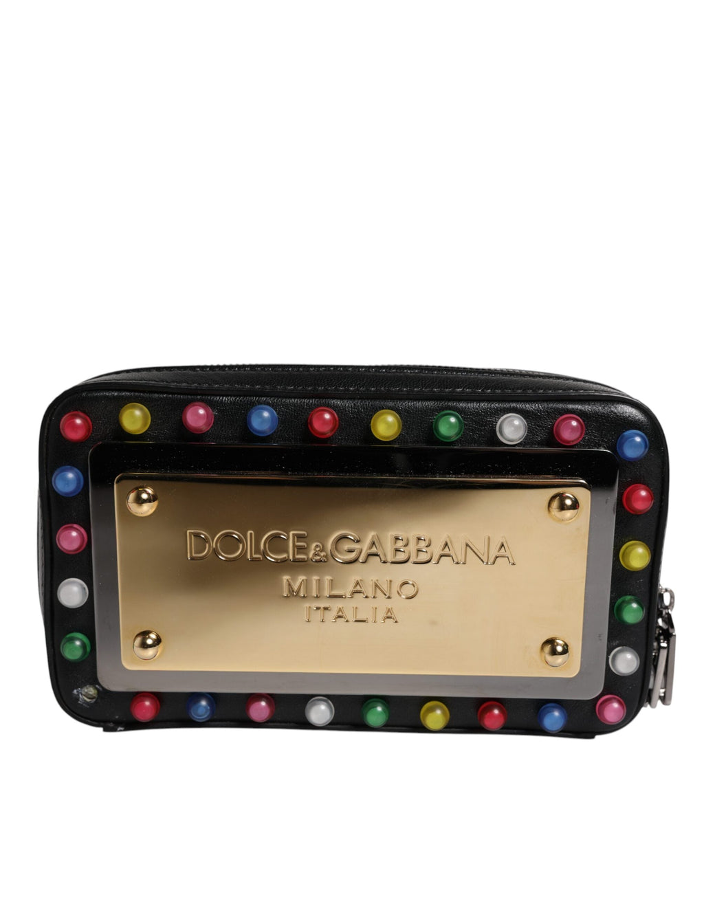 Dolce & Gabbana Black Leather LED Logo Wrist Strap Clutch Women's Bag ( )