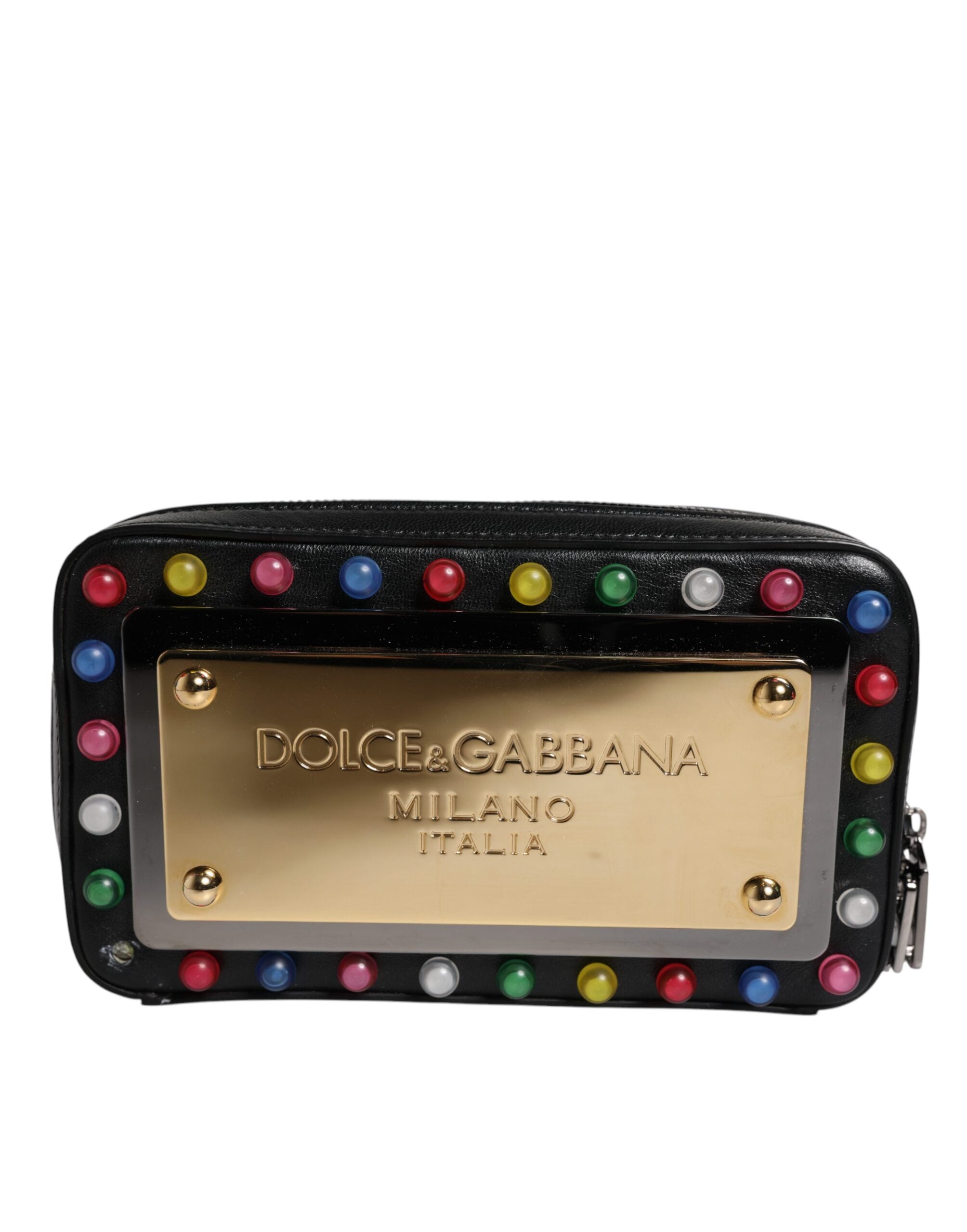 Dolce & Gabbana Black Leather LED Logo Wrist Strap Clutch Women's Bag ( )