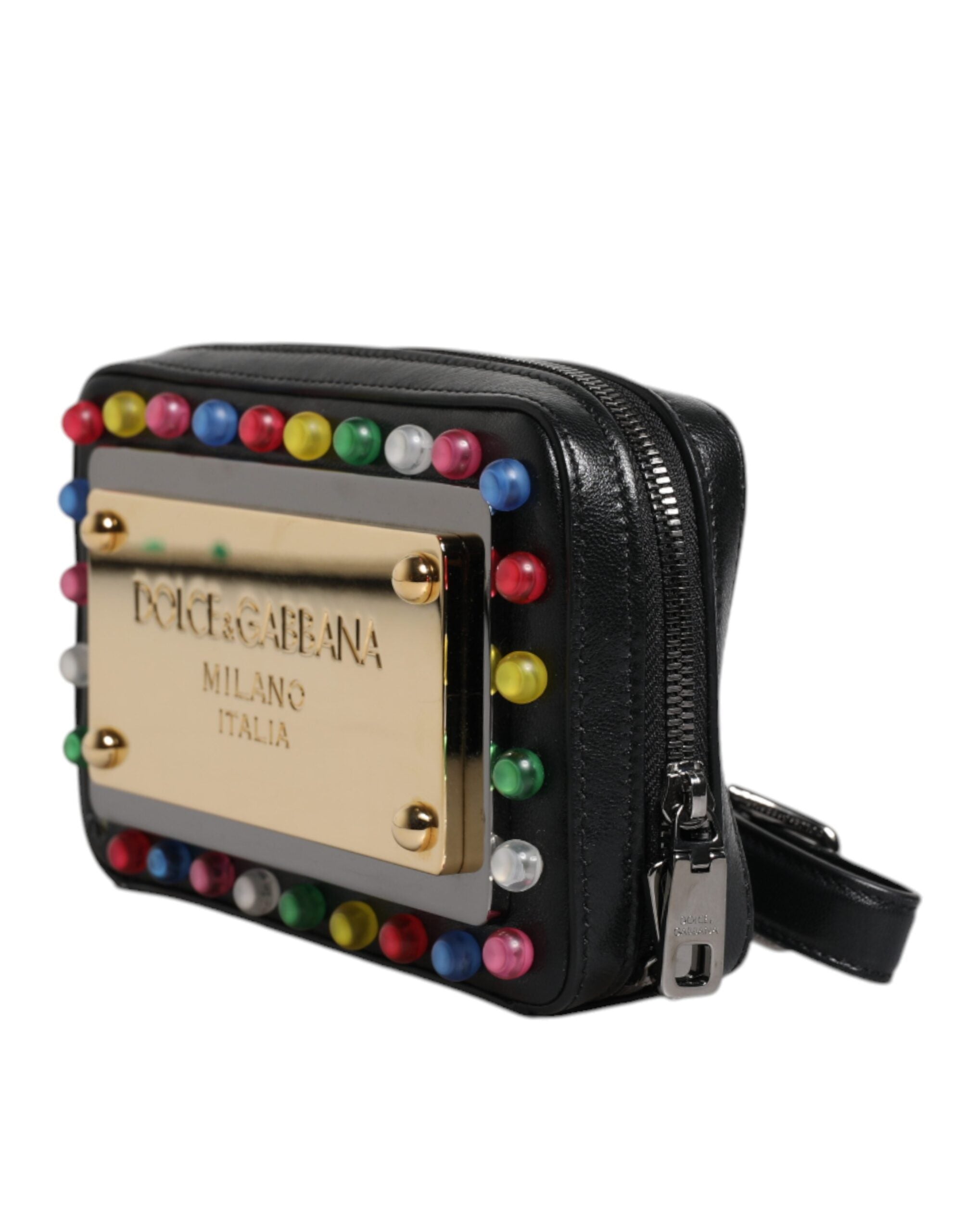 Dolce & Gabbana Black Leather LED Logo Wrist Strap Clutch Women's Bag ( )