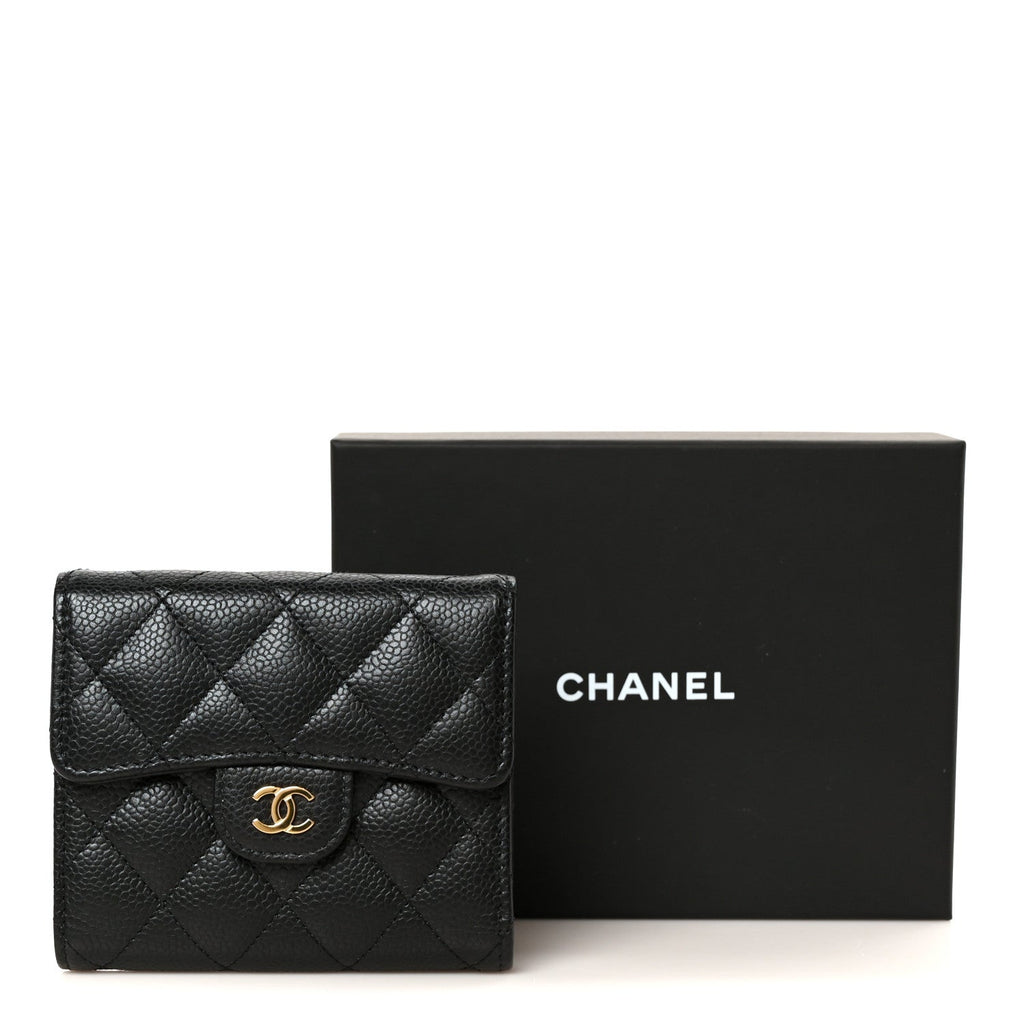 Caviar Quilted Compact Flap Wallet Black
