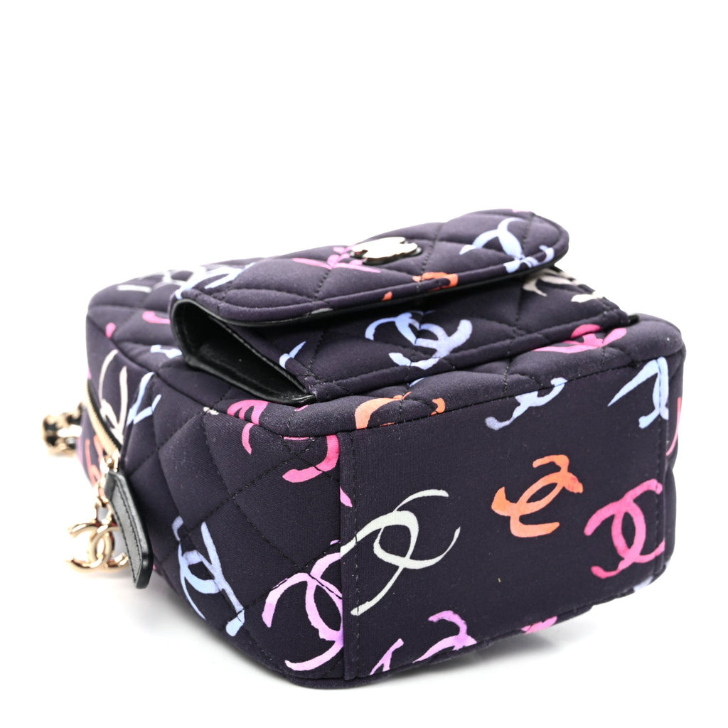 Printed Fabric Quilted CC Mini Classic Backpack Black Multicolor