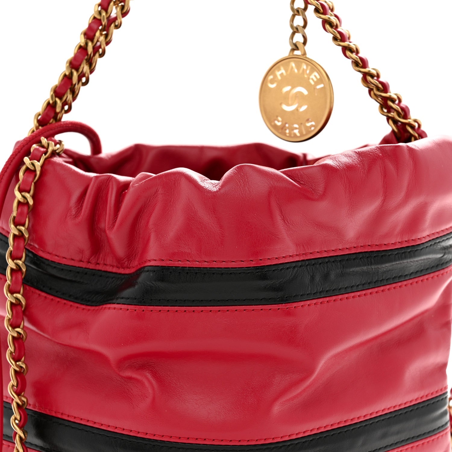 Shiny Calfskin Striped Mini Chanel 22 Red Black