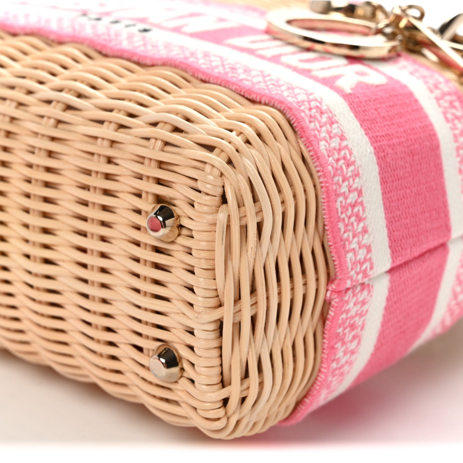 Wicker Oblique Mini Lady Dior Bag Fluorescent Pink
