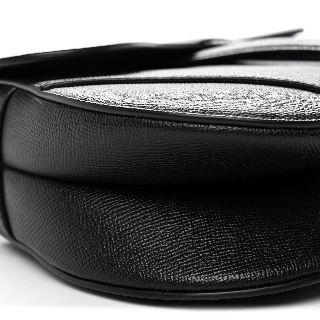 Grained Calfskin Saddle Bag With Strap Black