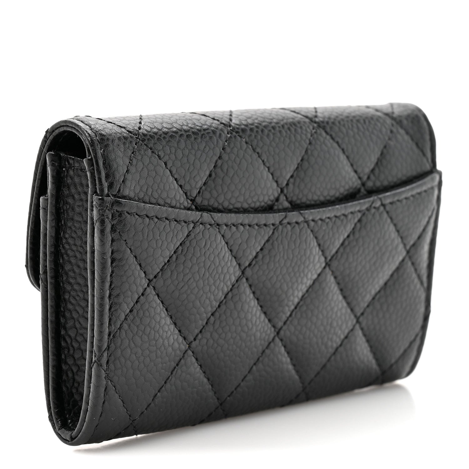 Caviar Quilted Flap Card Holder Black
