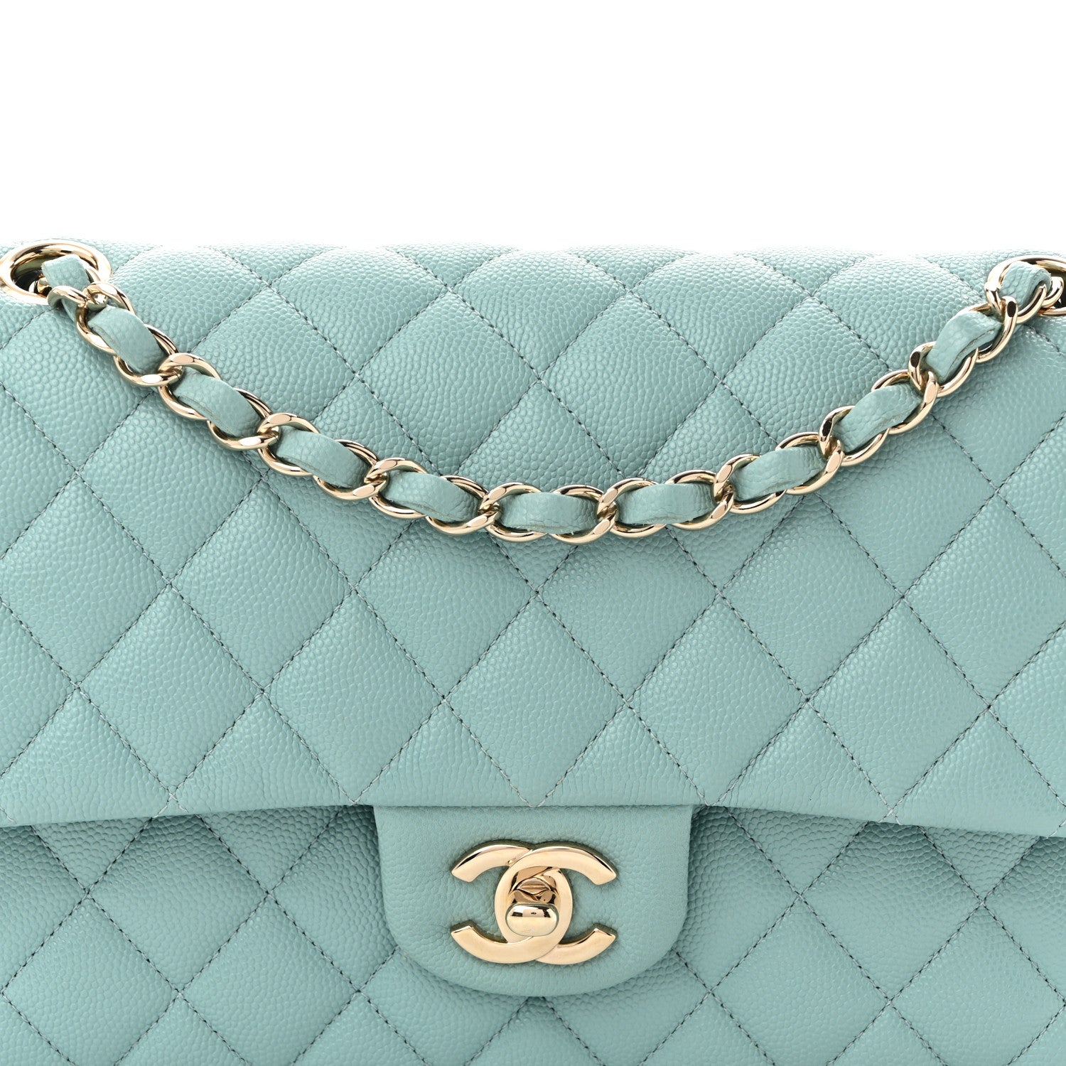 Caviar Quilted Medium Double Flap Light Blue Light Blue