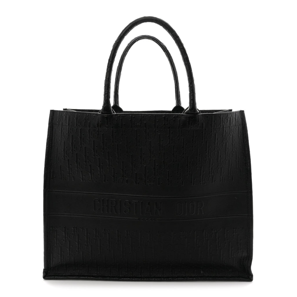 Oblique Calfskin Embossed Large Book Tote TBlack