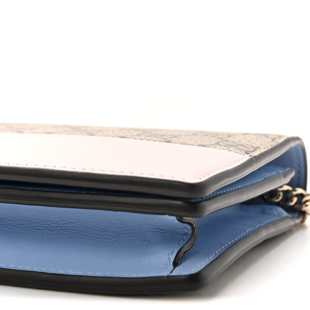 GG Supreme Monogram Textured Dollar Calfskin Mini GG Marmont Chain Wallet Light Pink Blue Beige