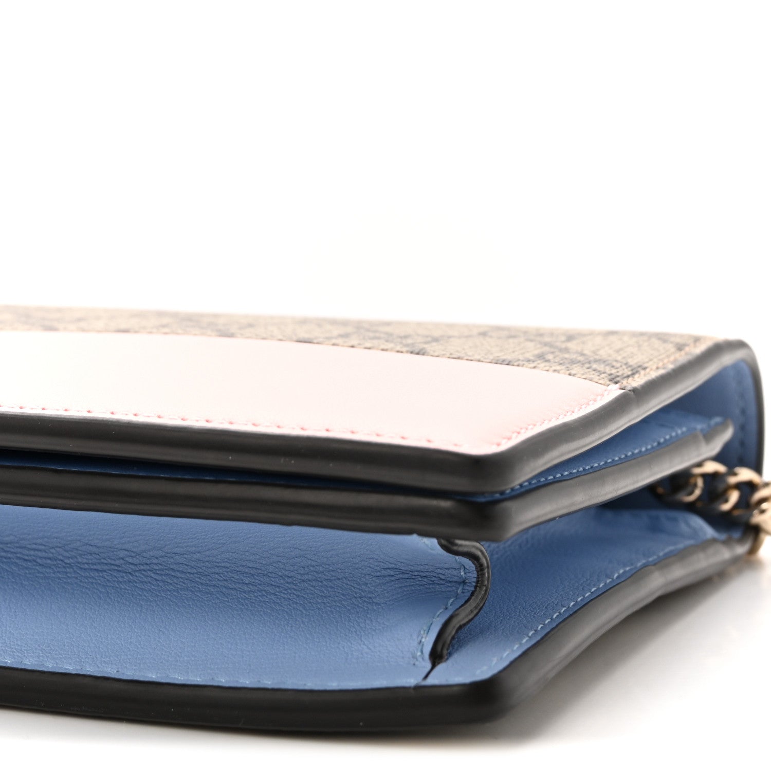 GG Supreme Monogram Textured Dollar Calfskin Mini GG Marmont Chain Wallet Light Pink Blue Beige
