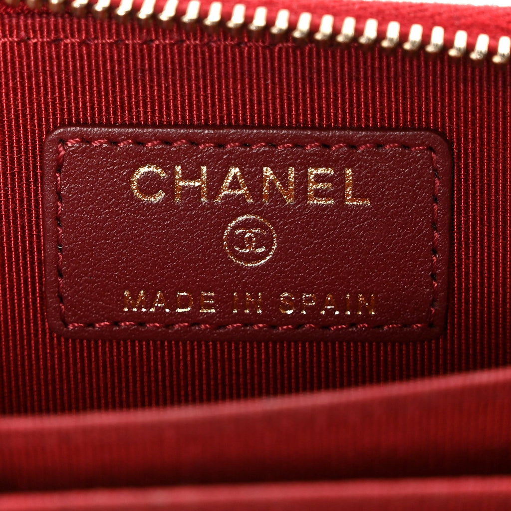Caviar Quilted Zip Around Coin Purse Burgundy