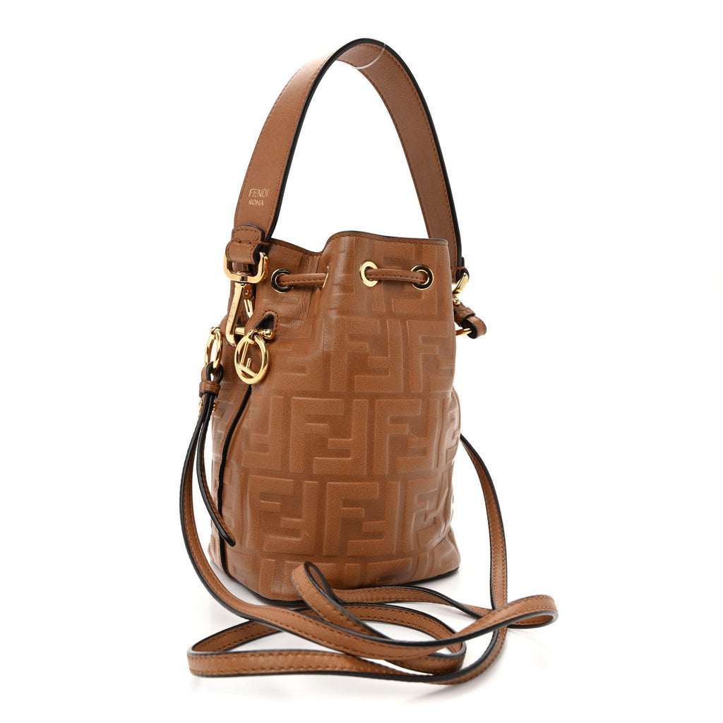 Vitello Cristallo Nature F is Fendi FF 1974 Embossed Mini Mon Tresor Bucket Bag Cuoio