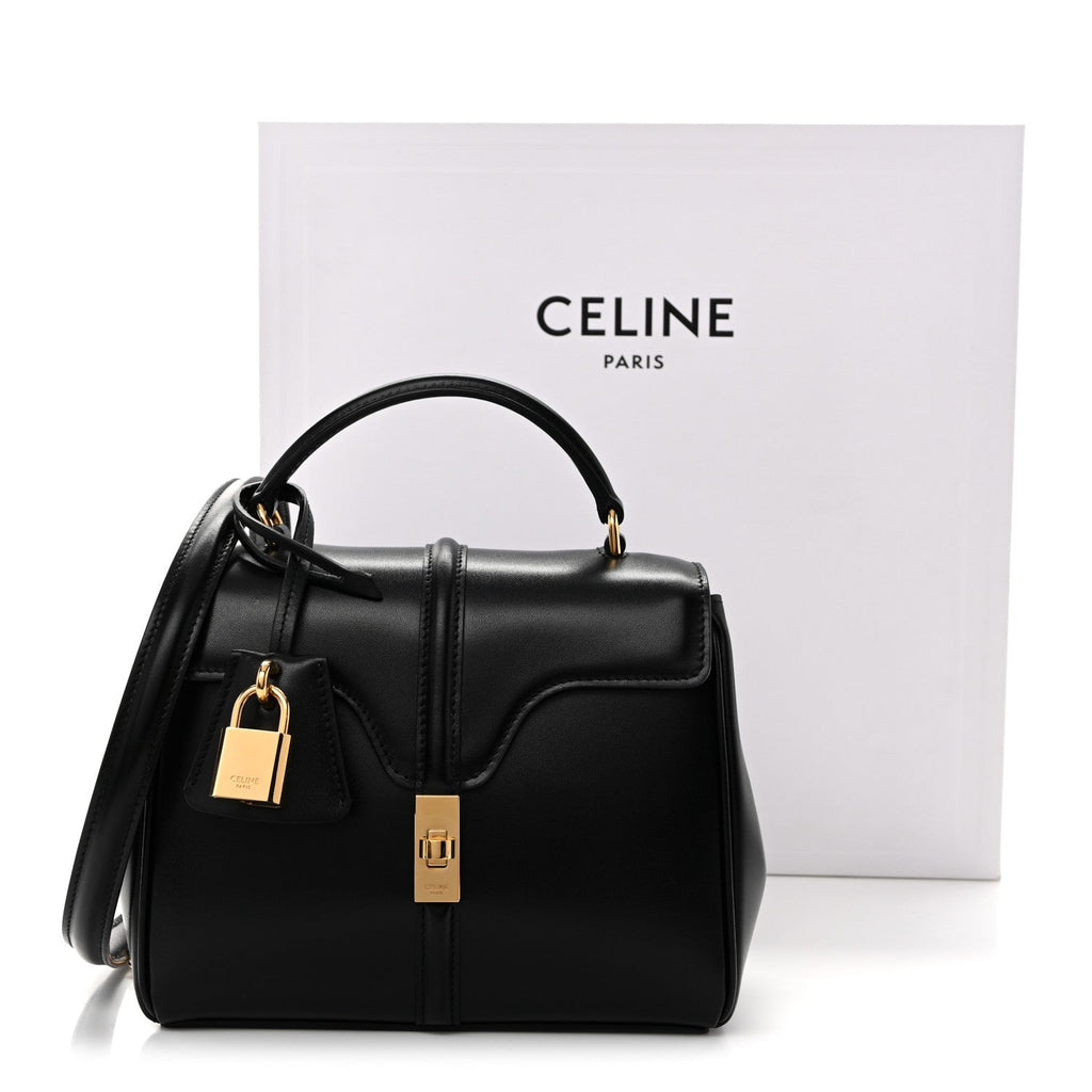 Satinated Calfskin Mini 16 Top Handle Bag Black