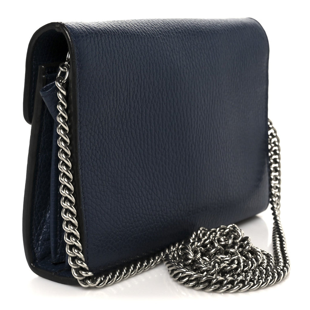 Dollar Calfskin Crystal Mini Dionysus Chain Wallet Blue Agata Black Diamond