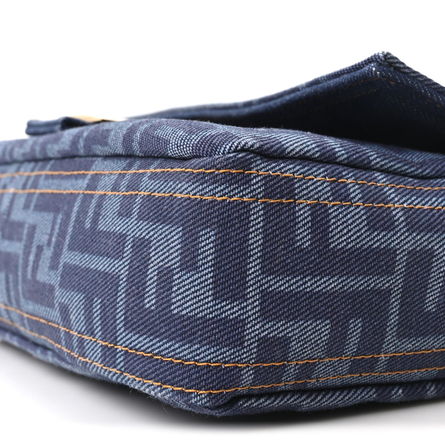 Denim FF Embroidered Reversible Baguette Blue