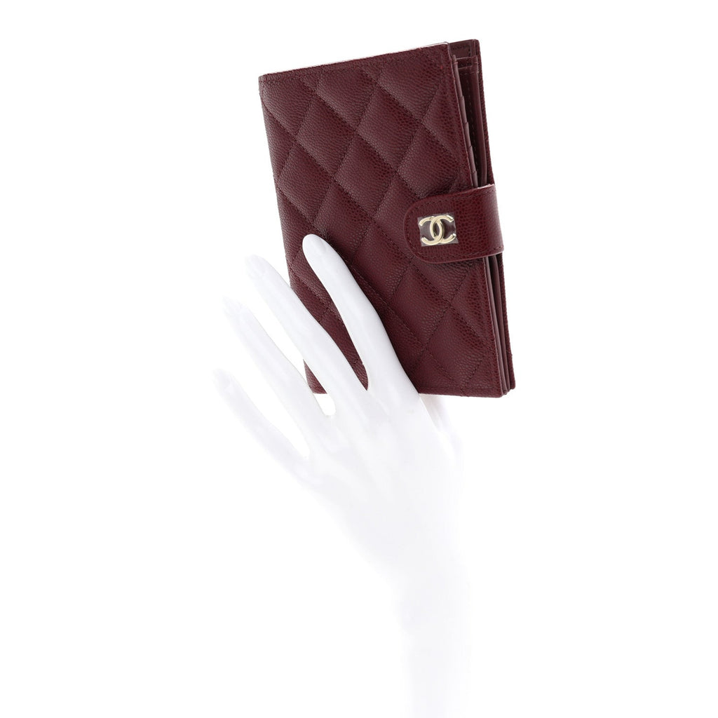 Caviar Quilted Passport Holder Dark Burgundy