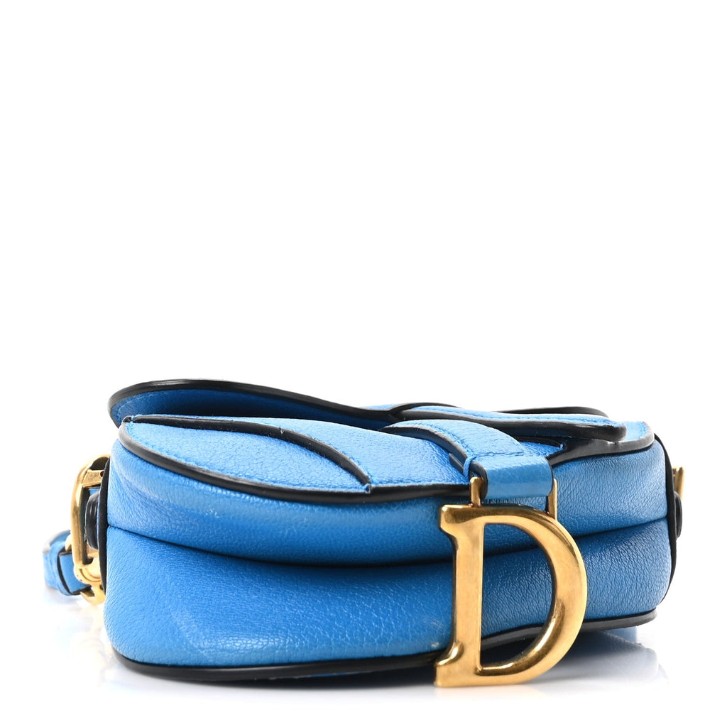Goatskin Micro Saddle Bag With Strap Blue