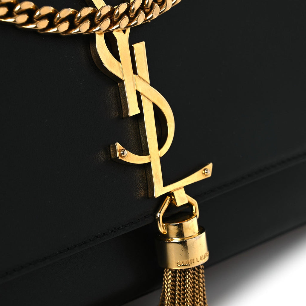 Smooth Calfskin Medium Classic Monogram Kate Tassel Satchel Black