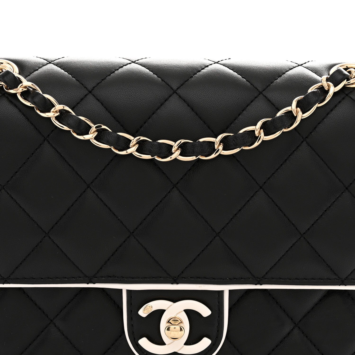 Lambskin Quilted Resin Graphic Frame Flap Bag Black White