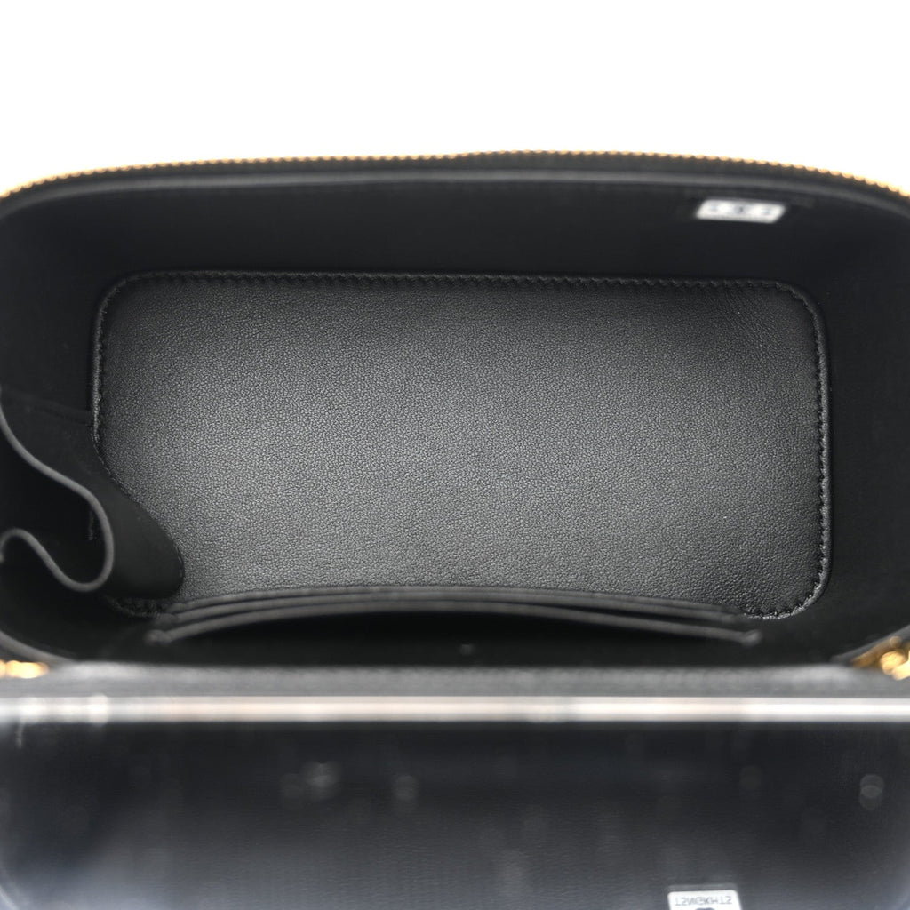 Shiny Lambskin Quilted Small Vanity Case With Chain Black