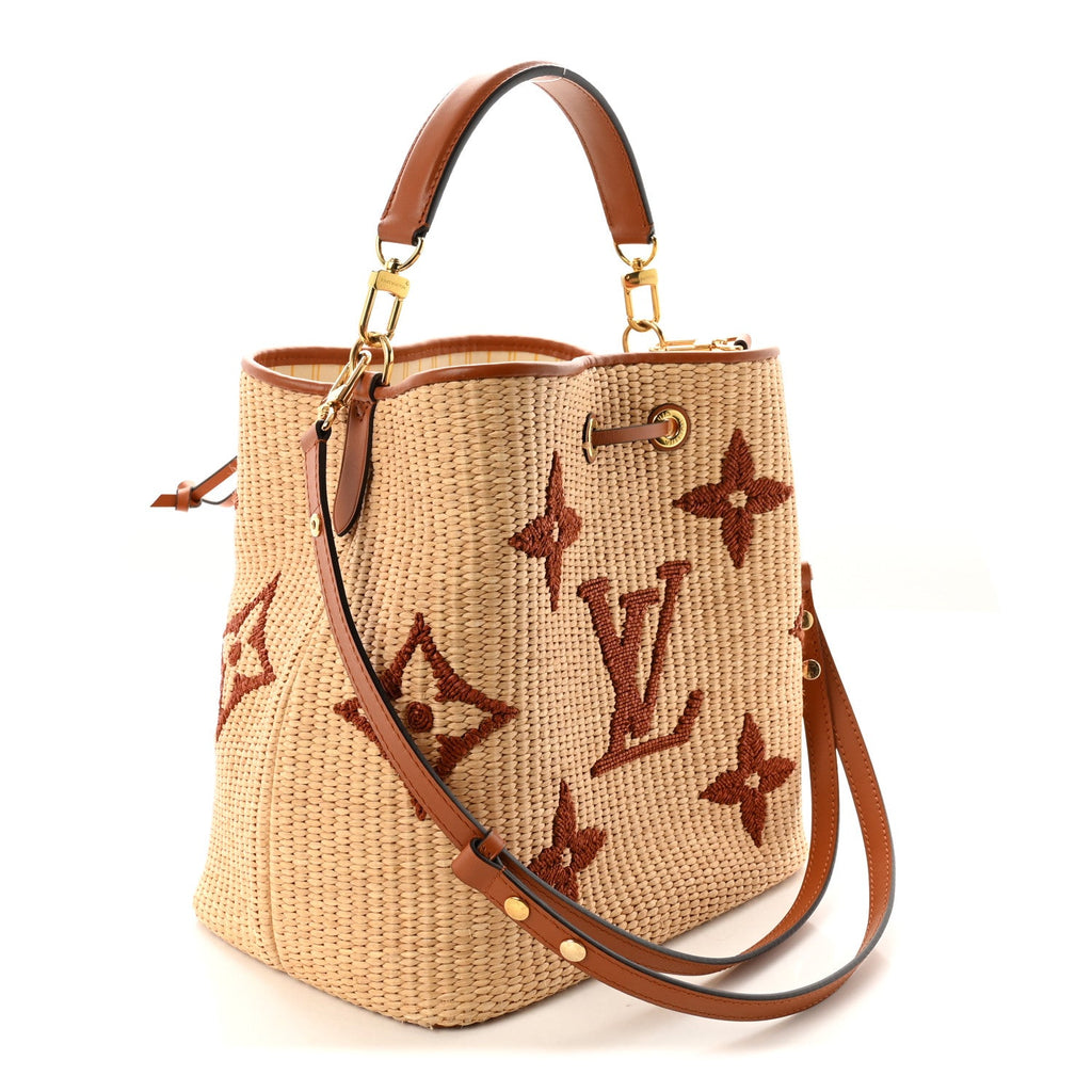 Raffia Calfskin Monogram Neonoe MM Tan