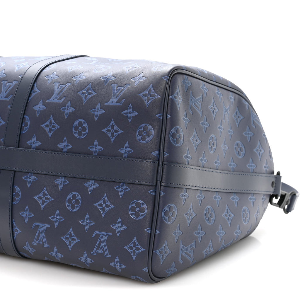 Calfskin Monogram Shadow Keepall Bandouliere 50 Navy