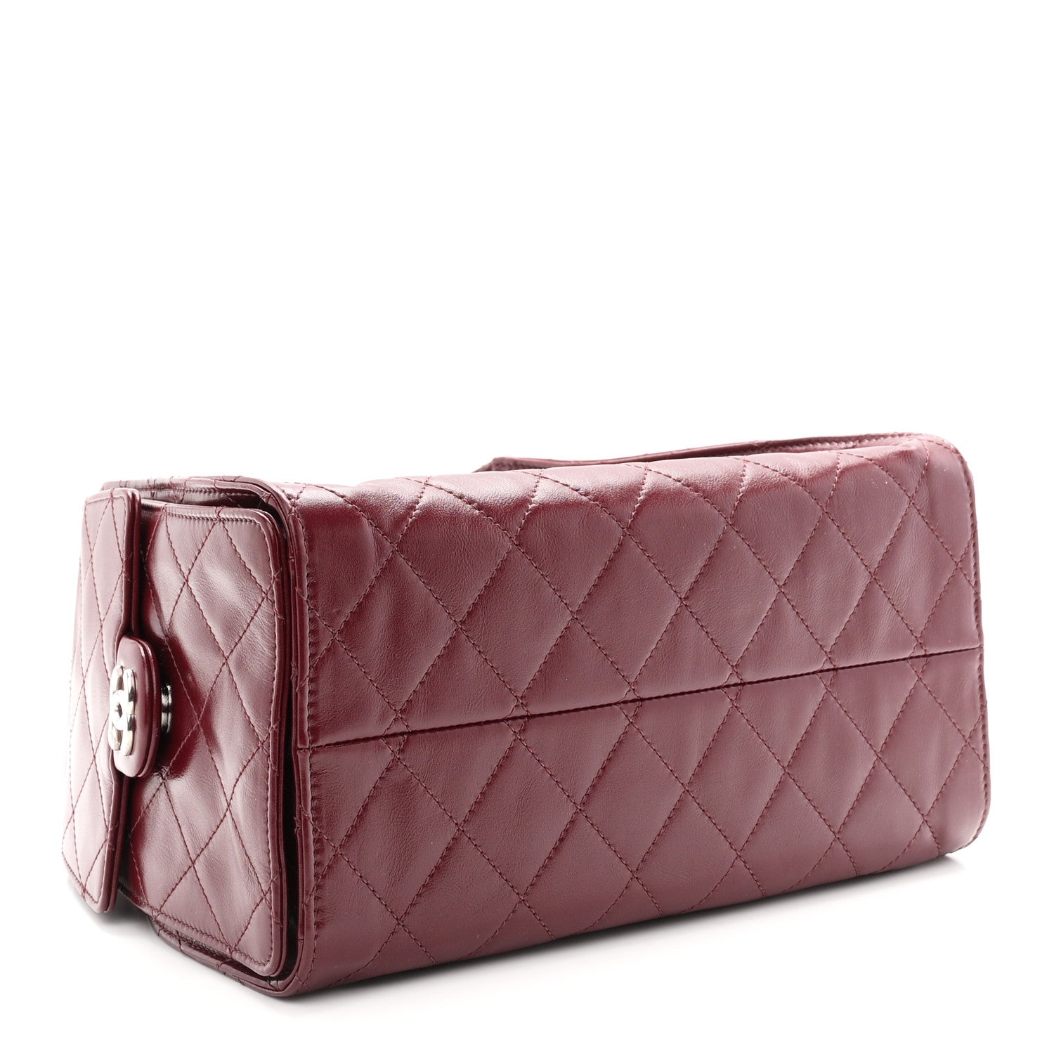 Shiny Calfskin Quilted Small Chanel 25 Handbag Burgundy