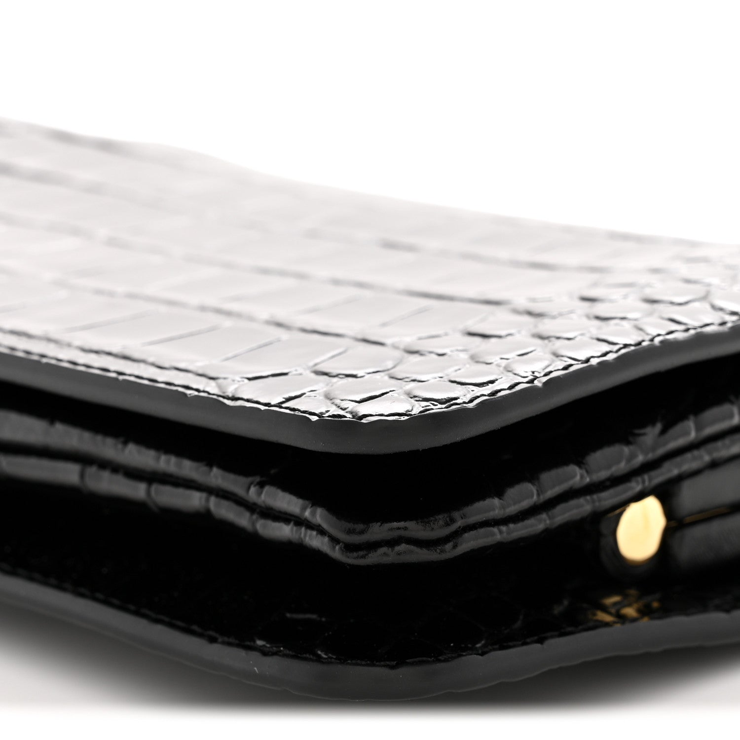 Calfskin Crocodile Embossed CC Clutch Black