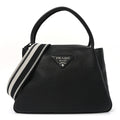 Vitello Daino Soft Medium Zippered Top Handle Bag Black