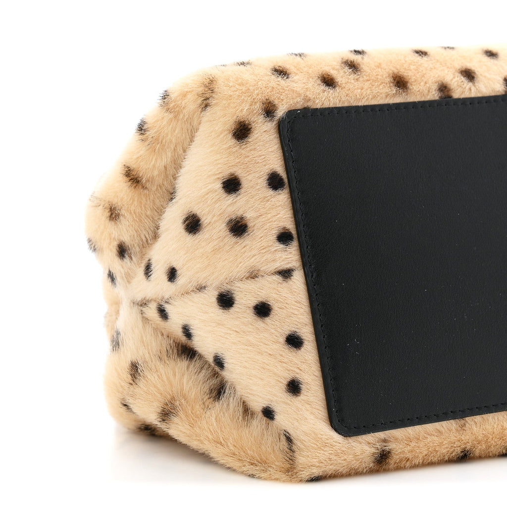 Pony Hair Cheetah Printed Lambskin Clutch With Chain Beige Black