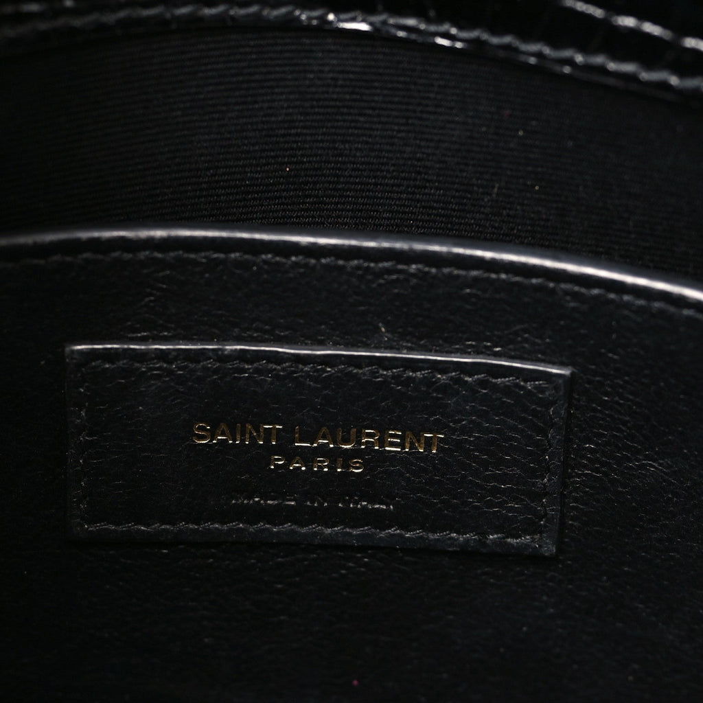 Shiny Calfskin Crocodile Embossed Small Manhattan Baguette Black