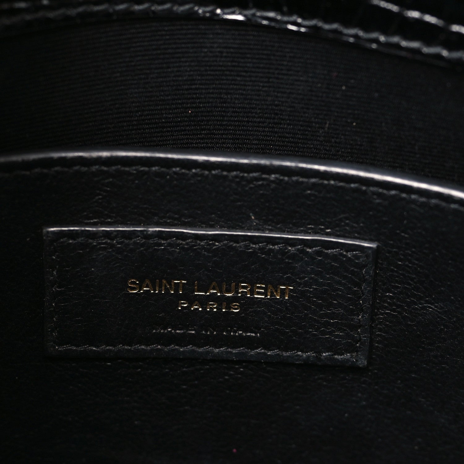 Shiny Calfskin Crocodile Embossed Small Manhattan Baguette Black