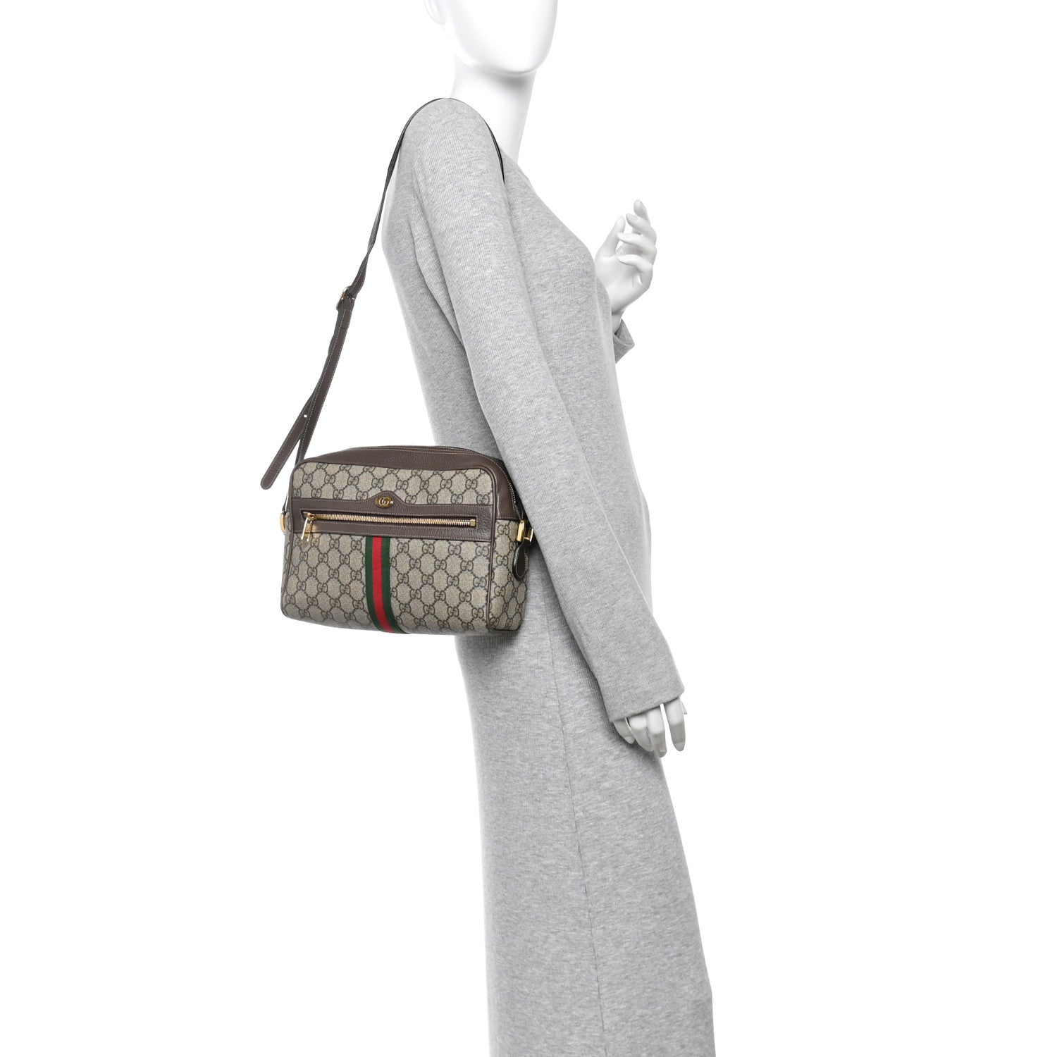 GG Supreme Monogram Web Small Ophidia Shoulder Bag Brown