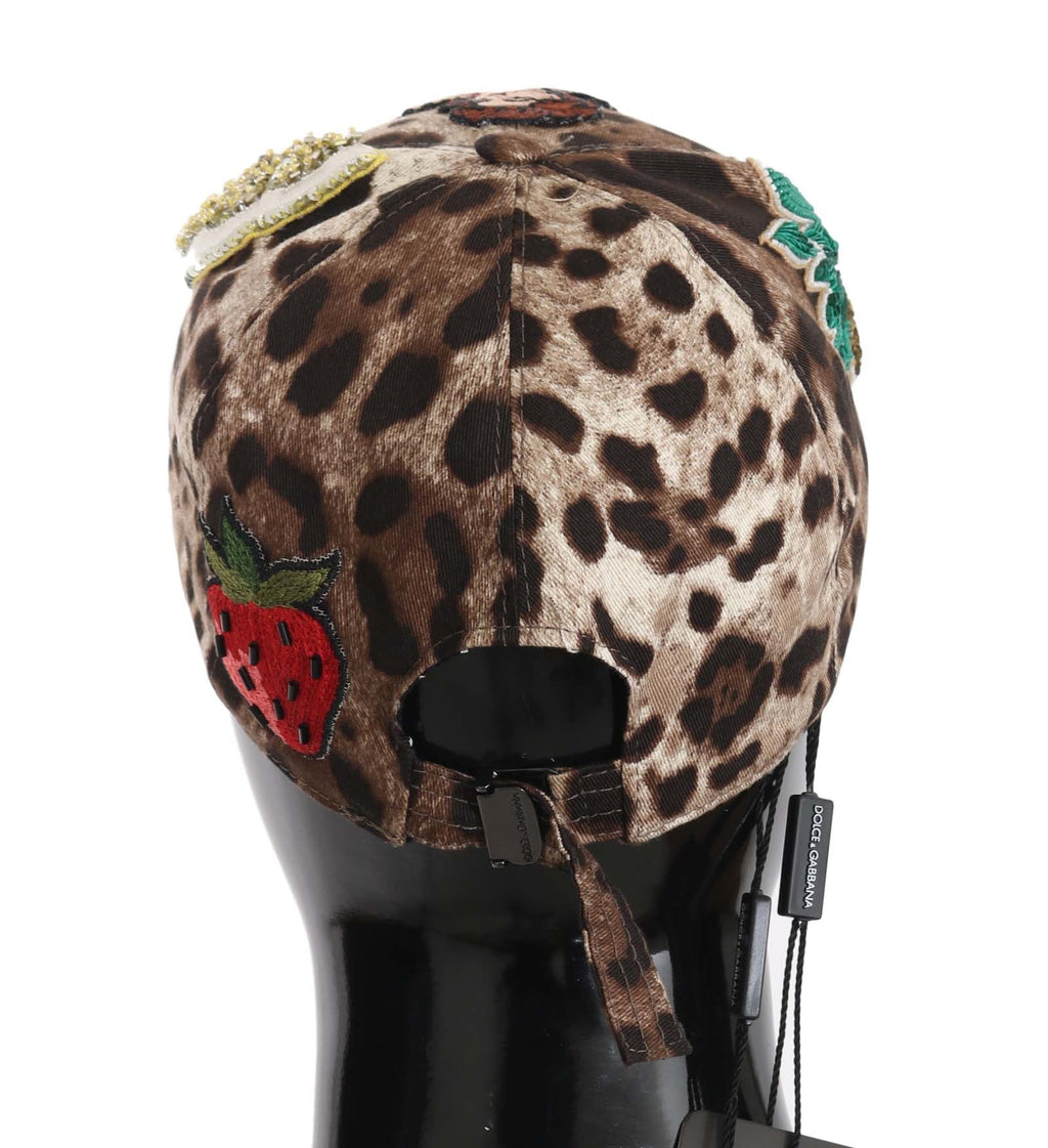 Dolce & Gabbana Brown Leopard Sequin Sicily Applique Baseball Women's Hat